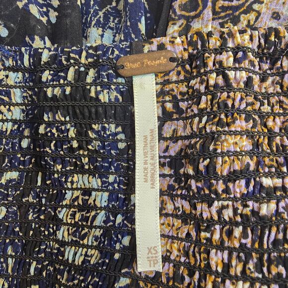 Free People Come Together Smocked Midi Dress Black Combo Patchwork Boho Size XS - Picture 5 of 9
